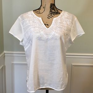 Sundance White Cotton Embroidered Short sleeve